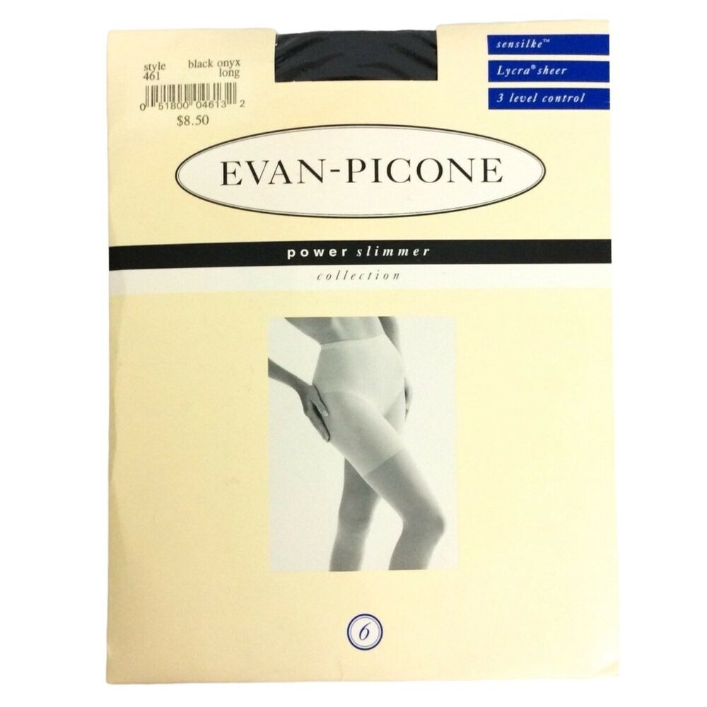 Evan-Picone Power Slimmer Black Pantyhose Size Long Nylon Spandex